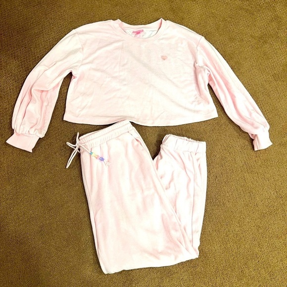 STONEY CLOVER Womens Terrycloth Jogger Set Pink Cropped Size M/L Limited Edition - Picture 4 of 8